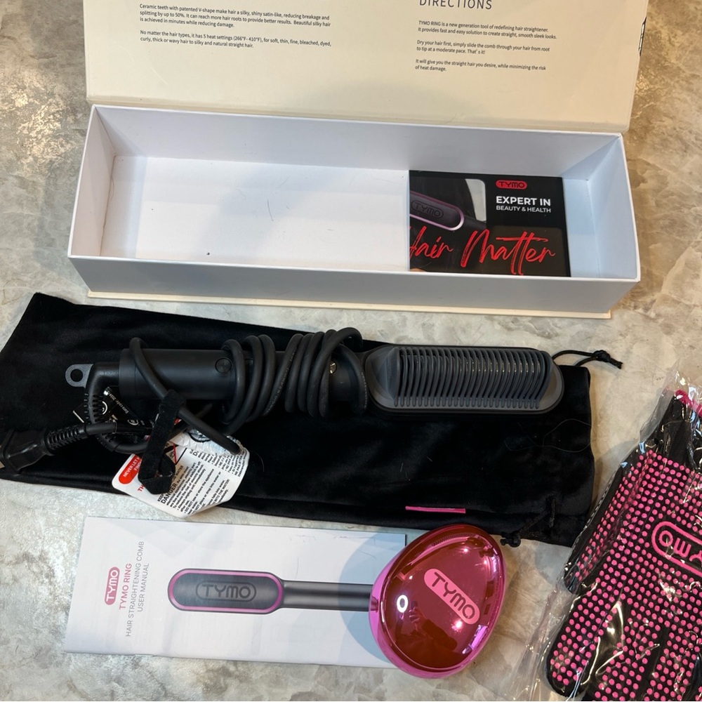 TYMO Ring Hair Straightening Comb Black Brush 5 Temp Anti-Scald Fast Heating - Picture 11 of 14